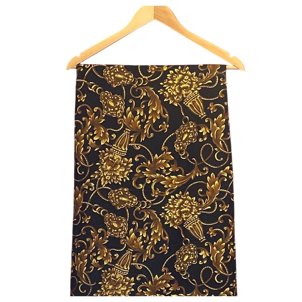 Cranston Print Works Baroque Floral Cotton Fabric Black Gold Ornate 1 Yard+